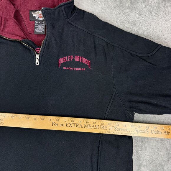 HARLEY DAVIDSON MOTORCYCLES Mens Fleece Thermal 1/4 Zip Black Pullover Mockneck - Picture 8 of 9